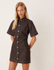Fitted Denim Shirt Dress In Dark Chocolate