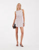 Polka Dot Shirred Waist Mini Dress In Pink And Brown