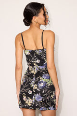 Karsen Black Floral Sequin Bodycon Mini Dress