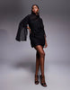 Drape Front Extreme Cape Sleeve Mini Dress In Black