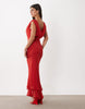 Draped Off Shoulder Scarf Detail Double Layer Maxi Dress In Deep Red