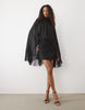 Tall Shoulder Pad Tie Neck Fringe Sleeve Mini Dress In Black