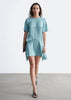 & Other Stories Drop Waist Satin Mini Dress With Hanky Hem In Dusty Blue