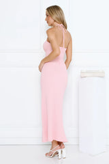 Minimalist Luxe Halter Midi Dress Pink