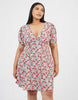 Brave Soul Curve Floral Puff Sleeve V-Neck Mini Dress In Red