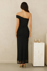 Berry Fresh Mesh One Shoulder Maxi Dress Black