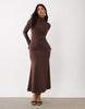Daska High Neck Maxi Dress With Asymmetric Seam Detail In Chocolate