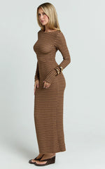 Rumi Midi Dress - Long Sleeve Bodycon Dress in Chocolate