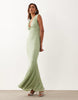V Neck Fishtail Maxi Dress In Sage