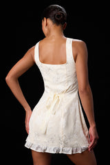 Angeline Ivory Floral Jacquard Ruffled Mini Dress