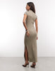 Side Ruched Maxi Dress In Khaki