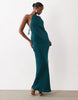 Satin Halter Neck Maxi Dress With Beaded Tassel Detail In Dark Teal