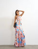 Topshop Satin Cut Away Racer Neck Full Skirt Maxi Dress In Blue And Pink Bold Floral