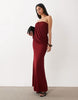 Mesh Drape Bandeau Maxi Dress In Wine