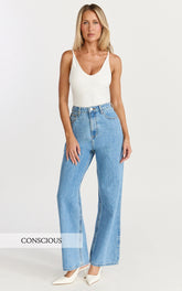 Cole Jeans - High Waist Relaxed Wide Leg Recycled Denim Jeans in Mid Blue Wash