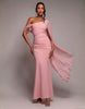 Goddiva One Shoulder Cape Sculpting Stretch Jersey & Chiffon Maxi Dress In Blush