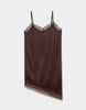 Tezenis Asymmetric Satin And Lace Slip Dress In Chocolate