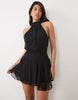 Fashionkilla Exclusive Chiffon Halterneck Foldover Detail Ruffle Skirt Mini Dress In Black