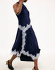 Na-Kd Contrast Lace Satin Midi Dress In Navy