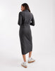 Mamalicious Maternity Jersey Rib Nursing Friendly Polo Detail Midi Dress In Grey Marl