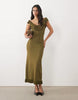 Pretty Lavish Sascha Knitted Ruffle Trim Cami Sweetheart Neck Maxi Dress In Olive Green