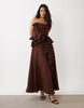 Asos Luxe Bandeau Pleated Maxi Dress In Chocolate