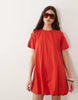 Short Puff Sleeve Bubble Mini Dress In Red