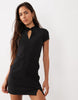 Mandarin Collar Mini Dress In Black