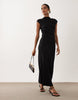 Ruched Side Rib Midi Dress In Black