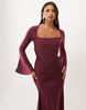 Slinky Square Neck Maxi Dress With Ruched Bodice In Berry