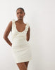 Ruched Sleeve Mini Dress In Cream