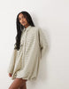 Wide Cuff Shirt Mini Dress With Bubble Hem In Mono Check