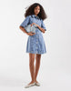 Vero Moda Button Front Fit And Flare Denim Mini Dress In Light Blue Wash