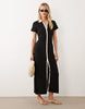 Button Front Cap Sleeve Midi Dress With Contrast Tipping In Black