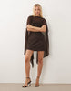 Mini Dress With Sheer Cape Shoulder In Chocolate Scuba-Style Fabric