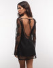 Monki Sheer Long Sleeve Lace Mini Dress In Black