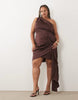 Tfnc Plus Satin One Shoulder Drape Detail Mini Dress In Chocolate