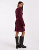 Vero Moda Long Sleeve Boat Neck Knitted Mini Dress In Burgundy