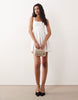 Vesper Bengaline Square Neck Box Pleat Mini Dress In White