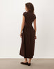 Cap Sleeve With Mandarin Collar And Dropped Waist Midi Dress Brown