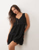 Fashionkilla Exclusive Crepe Lace Trim Cami Babydoll Mini Dress In Black