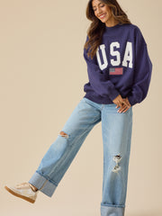 USA Embroidered Mock Neck