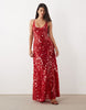 Disc Scatter Sequin Scoop Neck Maxi Dress In Red