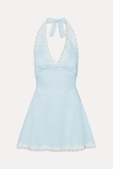 Audrey Satin Mini Dress - Sweet Pea Blue