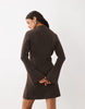 Aware High Neck Long Sleeve Knitted Mini Dress In Chocolate Brown