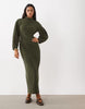 Soft Cord Panelled Midaxi Dress In Green