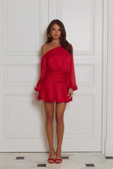 Cheeky Vibe Off Shoulder Mini Dress Red