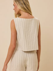 Tara Linen Pinstripe Top