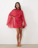 High Neck Drape Front Extreme Cape Sleeve Mini Dress In Magenta