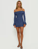 Princess Polly Taylon Mesh Bardot Halterneck Detail Flare Sleeve Mini Dress In Blue